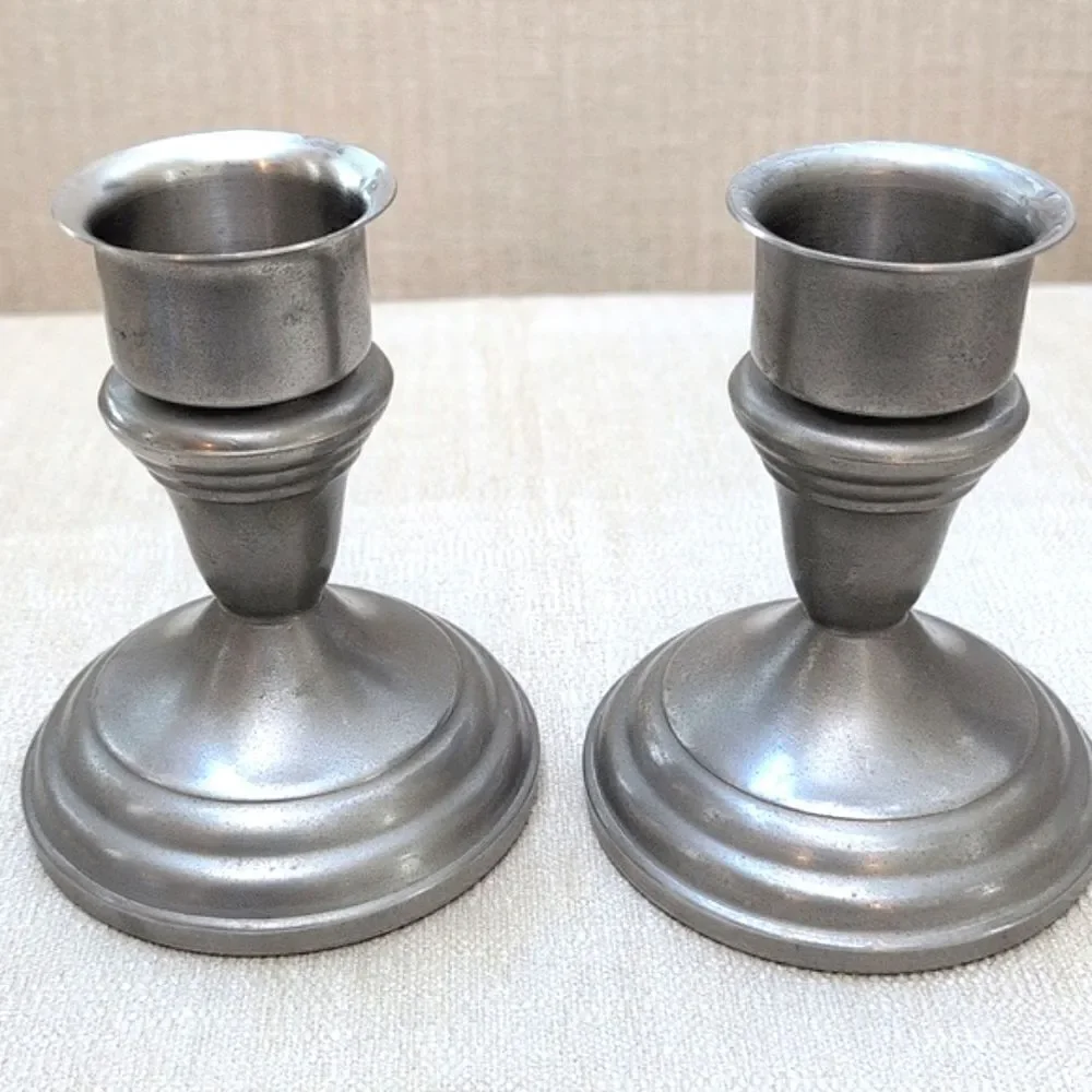 Vintage F. B. Rogers Weighted Pewterlite Candleholders with Candle Extenders